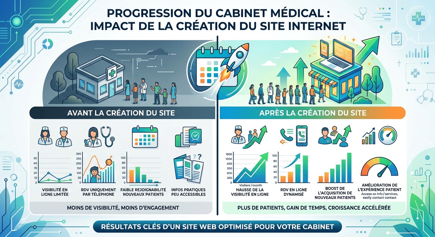 Graphiques de progression cabinet médical après création site internet