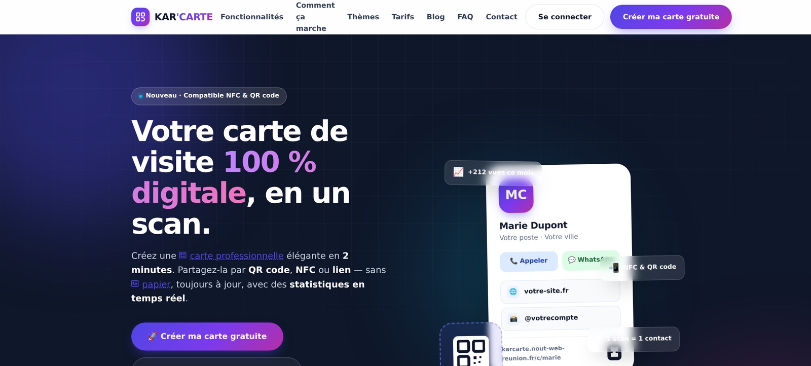 KAR'CARTE — carte de visite digitale QR code et NFC