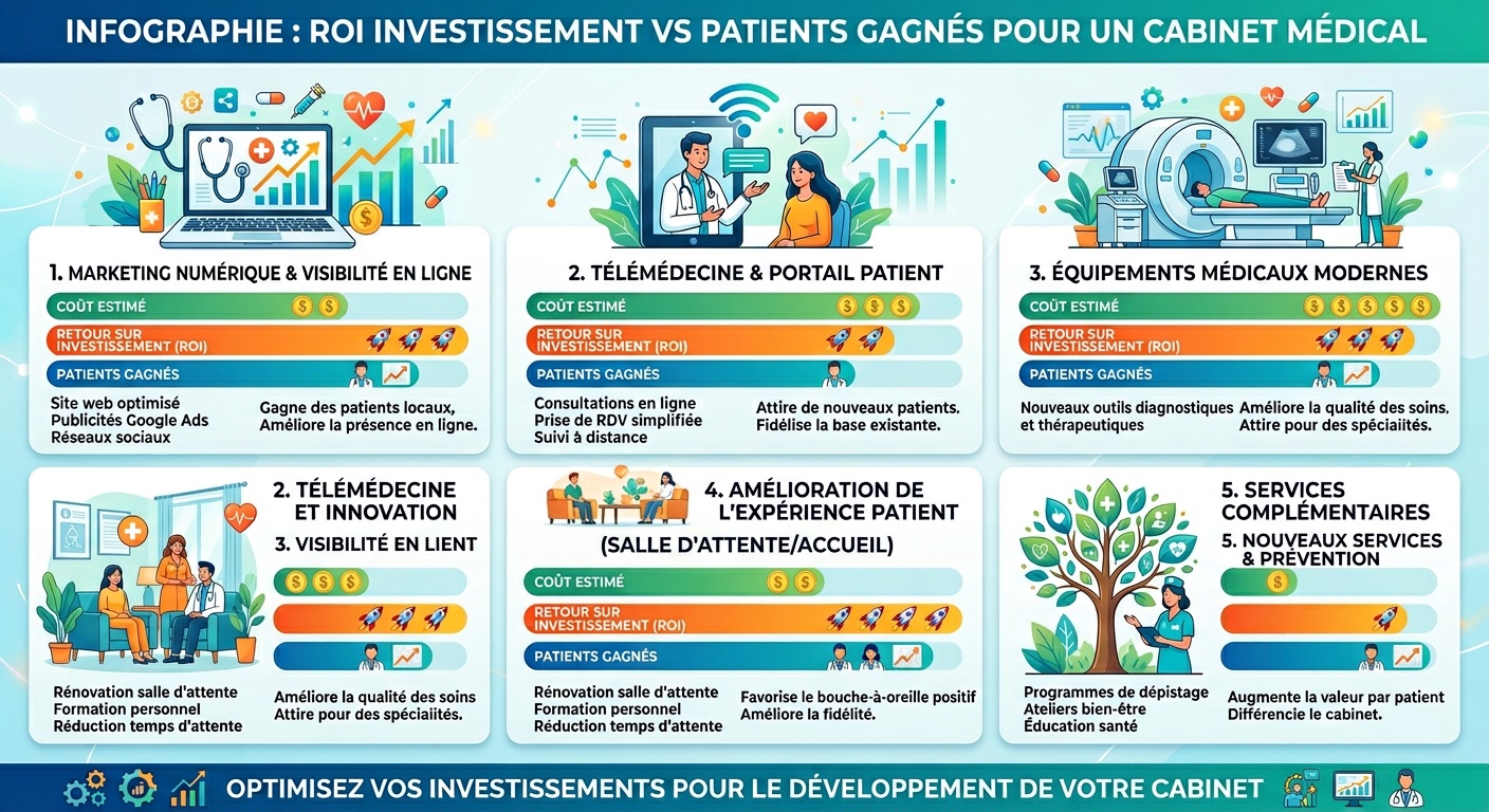 Infographie ROI Investissement vs Patients gagnés cabinet médical
