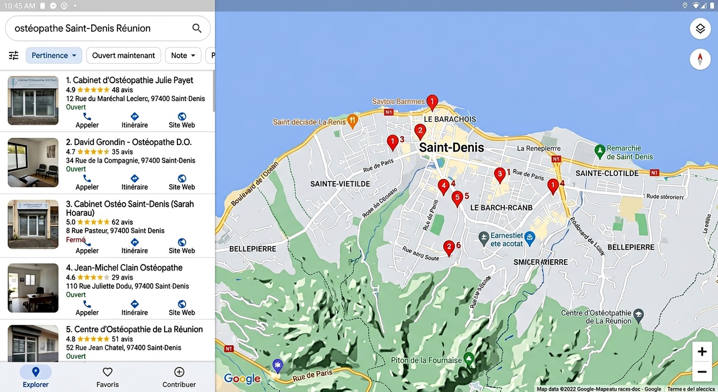 Résultats Google Maps pour ostéopathe Saint-Denis Réunion