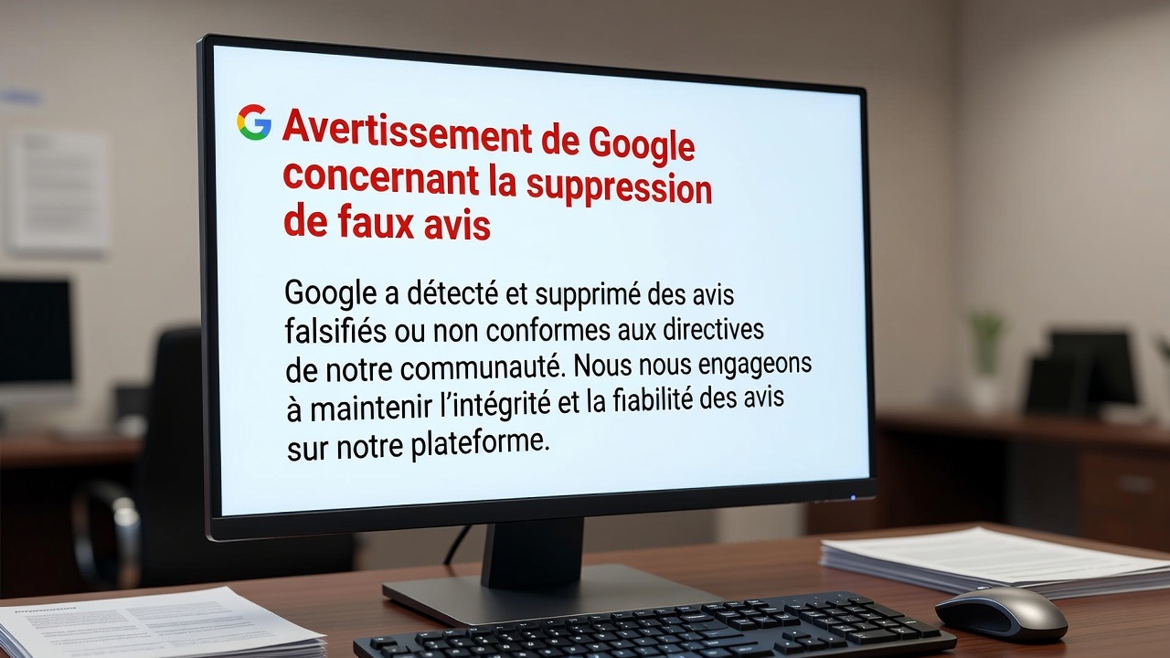 Avertissement de Google concernant la suppression de faux avis