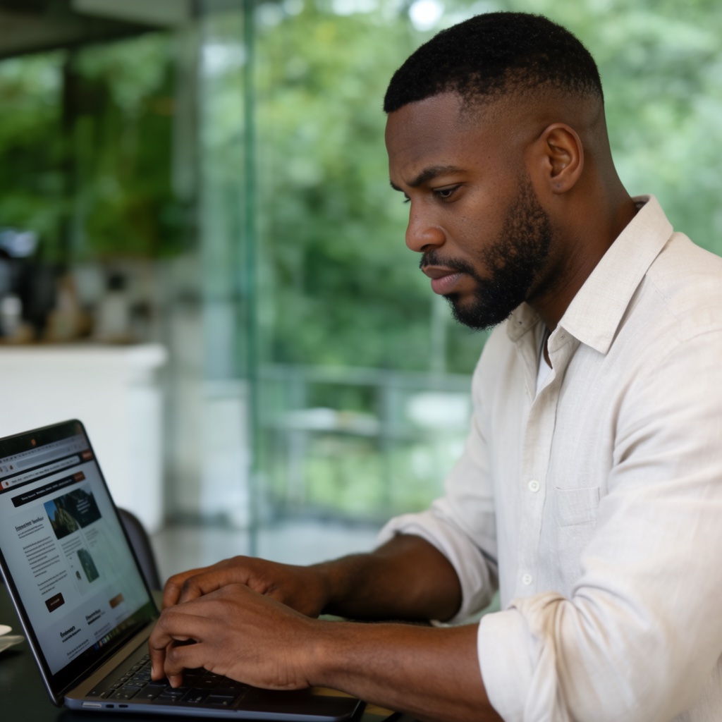 Chef d'entreprise réunionnais mettant à jour l'offre de son site internet