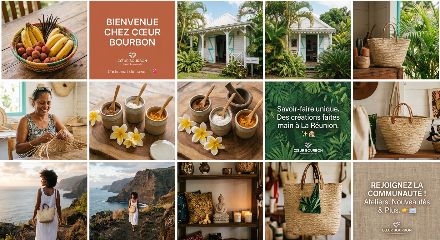 Exemple feed Instagram esthétique et cohérent pour commerce réunionnais