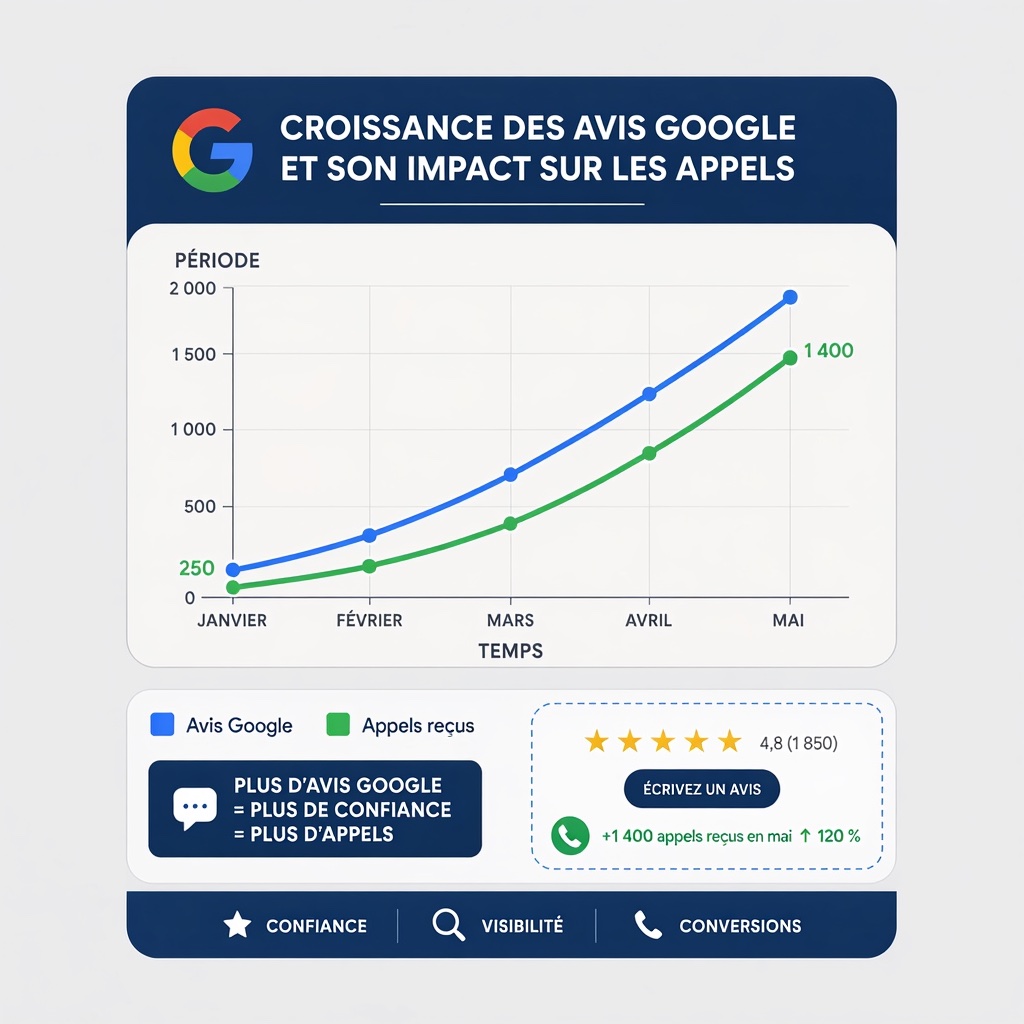 Graphique montrant la croissance des avis Google et son impact sur les appels
