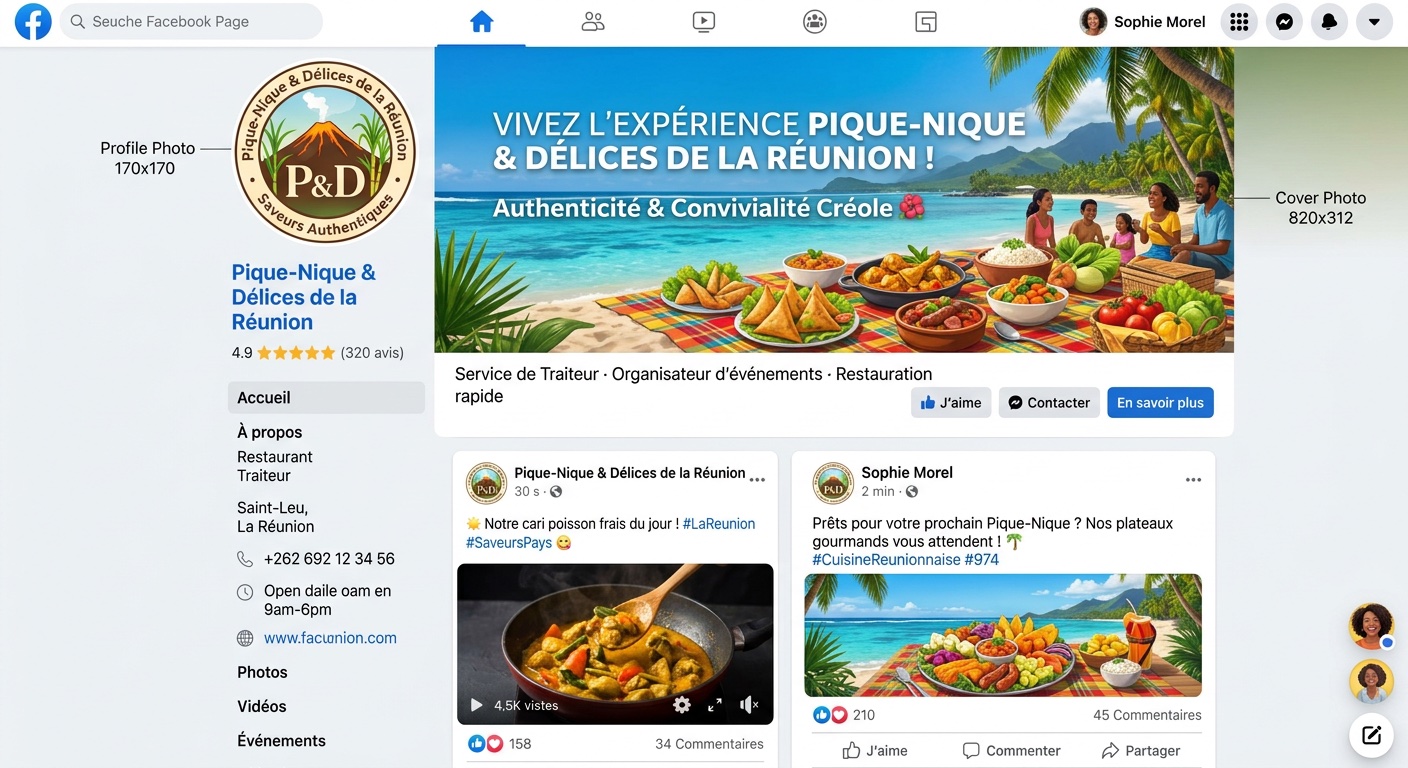 Exemple page Facebook professionnelle optimisée pour entreprise réunionnaise